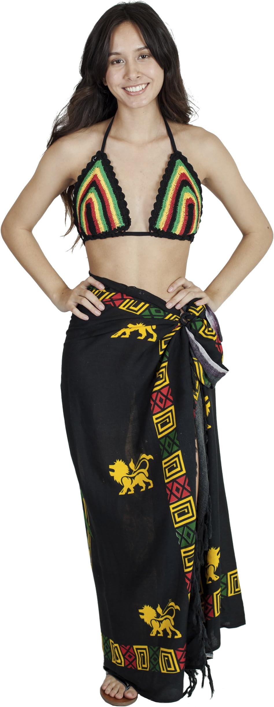 Women's Rasta Lion Beach Pool Wrap Cover Up Sarong (Rasta C)