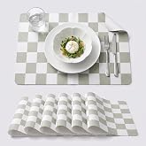 Checkerboard Placemats Set of 6, Heat Resistant Faux Leather Dining Mats | Sage green minimalist design, waterproof faux leather, heat resistant up to 212&deg;F, non-slip backing, wipeable, 17&rsquo;&rsquo;&times;12&rsquo;&rsquo;