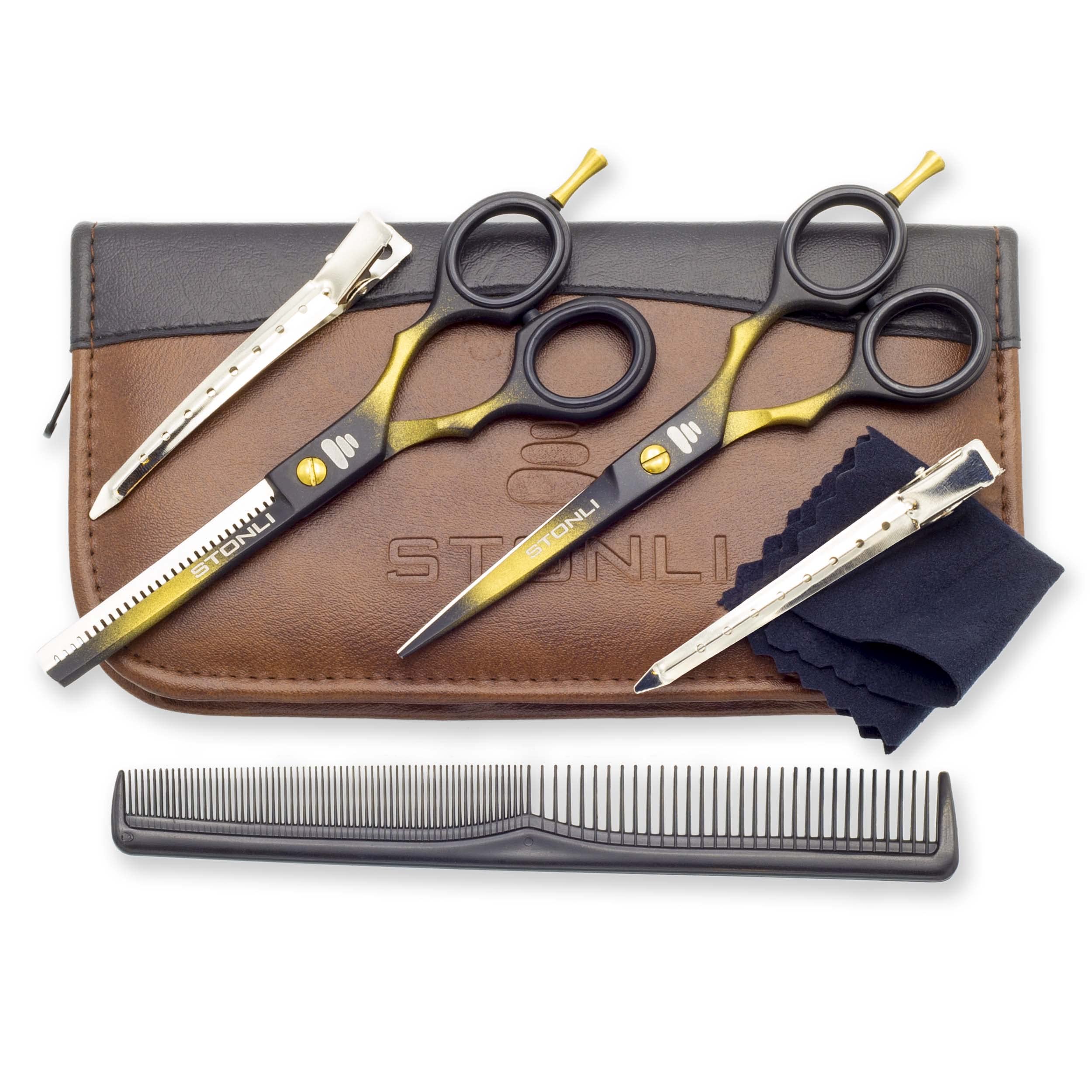 Stonli Hairdressing Scissors for Hair Cutting - Stainless Steel 5.5 inch Hair Scissors Set with Sharp Edge Barber Scissors - Hair Cutting Scissor with Comb and Pouch