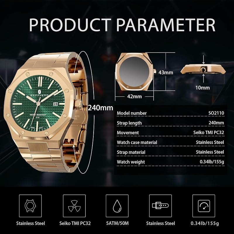 Uhren Herren Quarzwerk Silber Edelstahl Armband 50M Wasserdicht Datum Kalender Schwarz Blau Herrenuhren Armbanduhr Geschenke für Männer — Foto 5 von 8