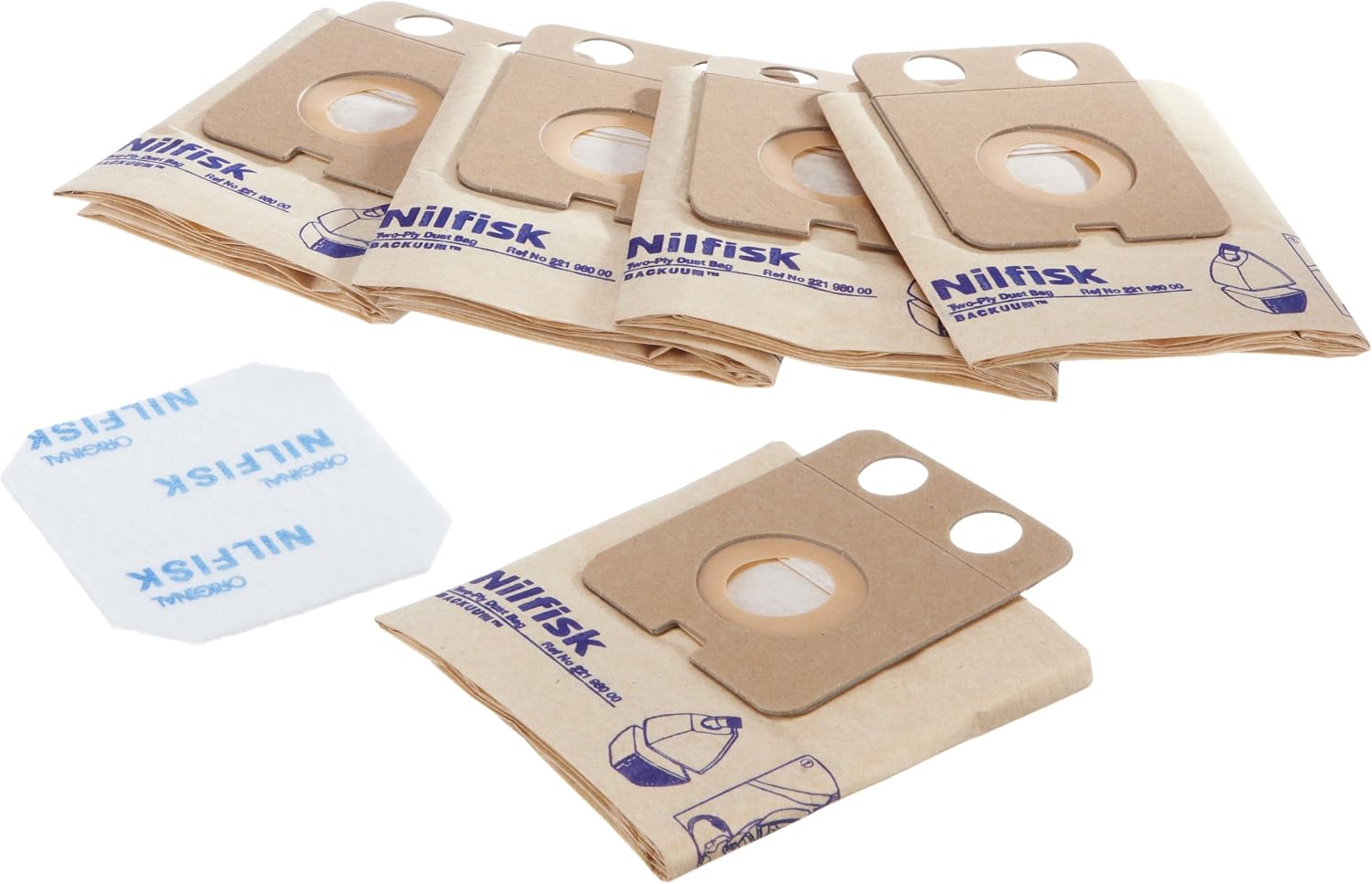Nilfisk 5 Original Dust Bags + Pre-filter - Backuum Vacuum Cleaners (22198000), White