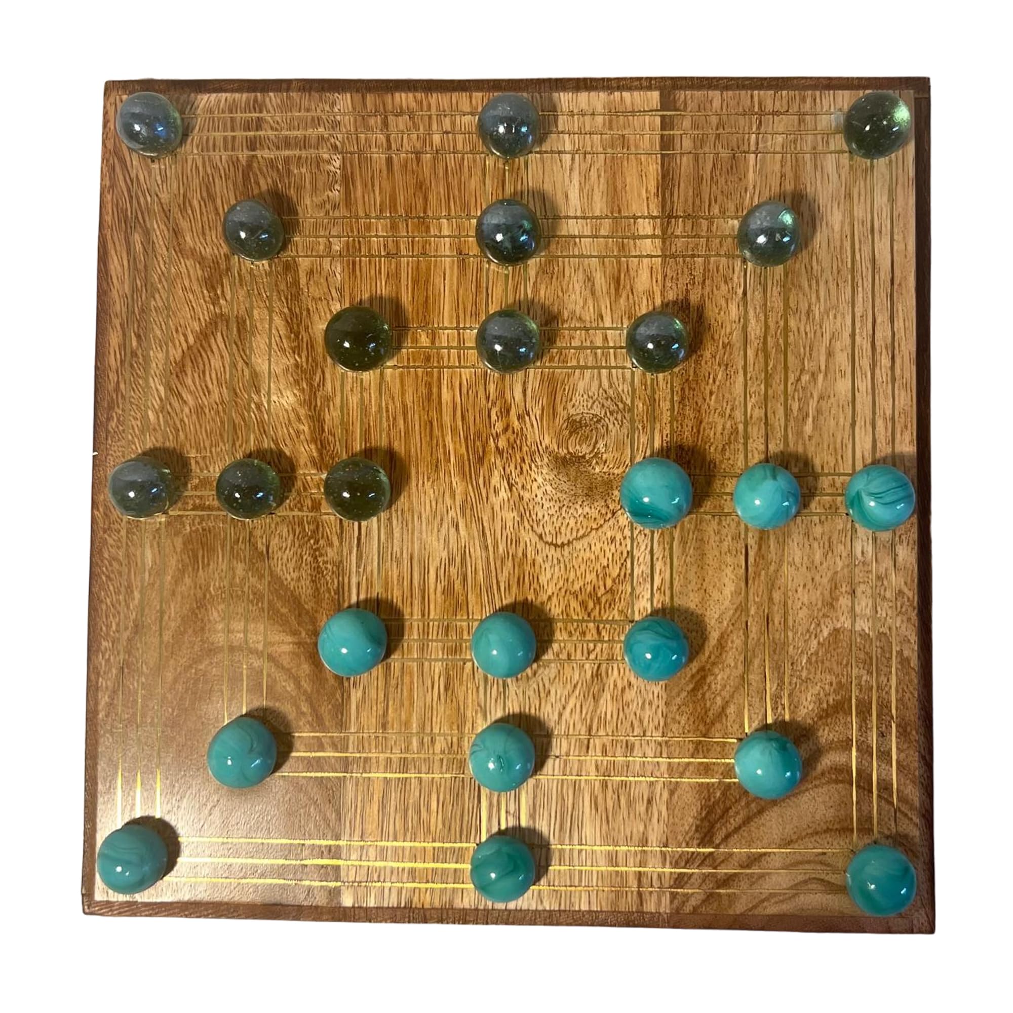 Nine Men's Morris Marble Game with Glass Marbles & Wooden Board | Quirky Strategy Solitaire Game | 20cm x 20cm Mill Game