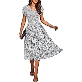 BTFBM Women Casual Summer Short Ruffles Tiered Sleeve Smocked Midi Dresses Bohemian Floral V Neck Wedding Guest Long Dresses