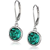 Amazon Collection Sterling Silver Bezel Set Round Crystal Lever Back Dangle Earrings