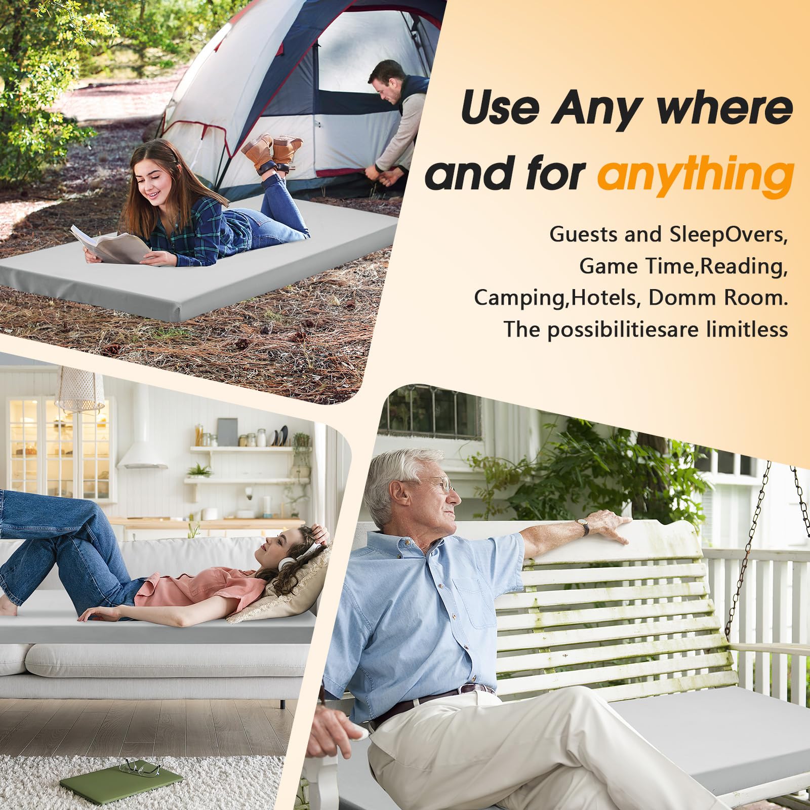 CYMULA Camping Cot Mattress 2in Memory Foam Sleeping Pad,Soft Warm Non-Slip Camping Mattress Topper with Retaining for Adults,Portable Roll up Pad for Travel(75 x30)（only Mattress）