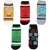 Nickelodeon Avatar The Last Airbender Elements No-Show Ankle Socks 5 Pair (9-11)