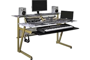 Musiea IM200 Series Tempered Glass Music Studio Workstation with 2 x 4U Rack (Black)