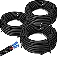 Sasylvia 1/4, 1/2, 3/8 x 50 Ft Split Wire Loom Tubing Wire Loom Assortment Split Cable Sleeves Bulk Flexible Electrical Conduit Protective kit