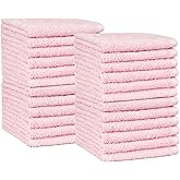 Amazon Basics Highly Absorbent, Fast Drying 100% Cotton Washcloths for Bathroom and Face, 12 x 12 inches, Petal Pink, 24-Pack
