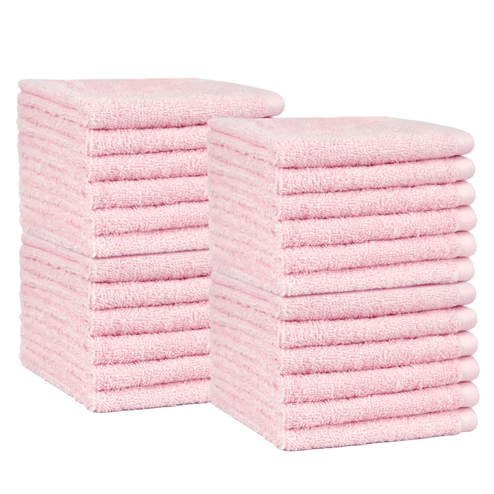 Amazon Basics Face Towel Set for bathroom, 100% Cotton Extra Absorbent Fast Drying Face Cloths 30 x 30 cm, Petal Pink, 24-Pack