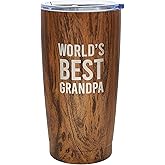 Pavilion - Best Grandpa 20 oz. Stainless Steel Travel Tumbler, Wood Finish, Gifts For Grandpa, Insulated Travel Mug with Lid Gifts