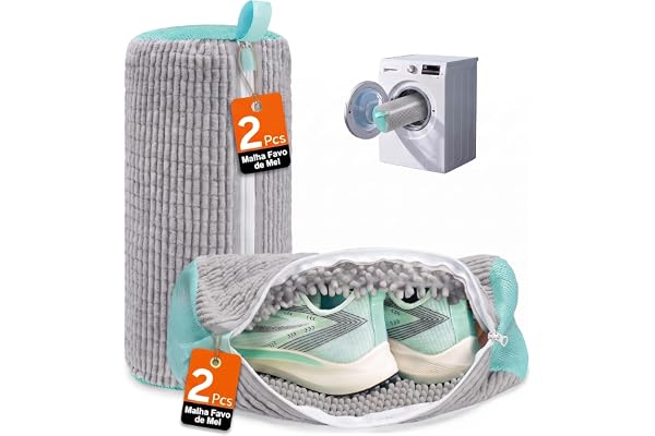 Kit 2 Saco para Lavar Tênis para Calçados (Cinza) | Saco Reutilizável para Máquina de Lavar, Kit 2 Unidades, Limpeza 360°, To