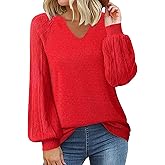 Messic Womens Pullover Sweaters 2025 Casual Long Sleeve V Neck Loose Knit Tops