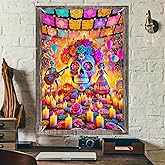 BlissYard Day of the Dead Halloween Window Banner 31x47 Inch Sugar Skull Catrina Skeleton Floral Decoration Marigold Papel Picado Ofrenda Mexican Festival Indoor Outdoor Party Wall Display