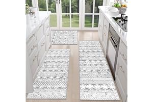 HEBE Farmhouse Kitchen Rugs Sets of 3 Non Slip Washable Boho Kitchen Rugs and Mats for Floor Kitchen Runner Rug Floor Carpet 