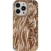 Caseative for iPhone 13 Pro Case,Pleated Water Ripple Chrome Wave Pattern Soft Phone Case (Gold)