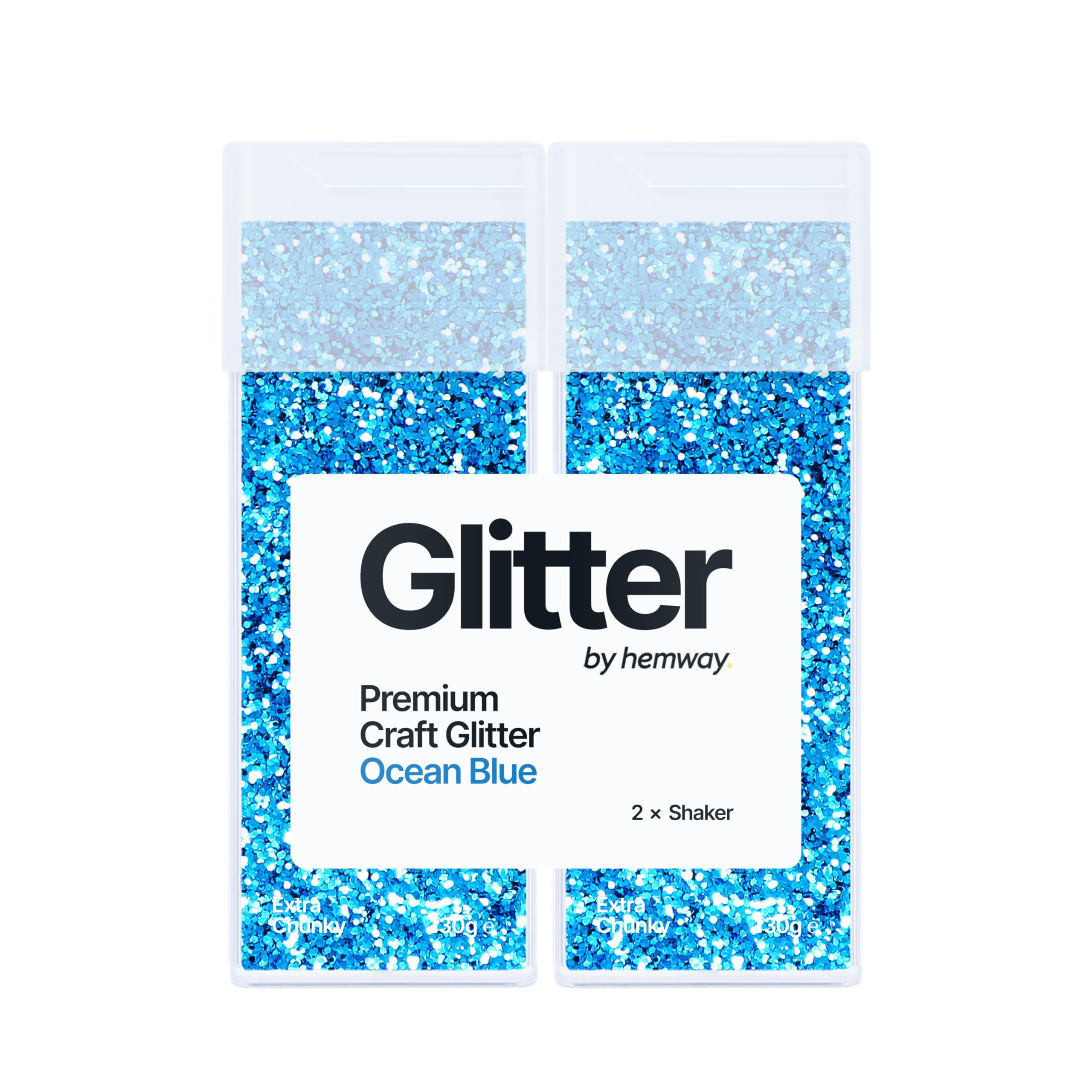 Hemway Glitter Shaker Ocean Blue 130g x2 Pack Extra Chunky, Craft Glitter Shakers for Resin & Epoxy Crafts, Christmas Art Supplies, Nail, Body, Face, Eye, Festival, Crafting, Slime, Sparkle
