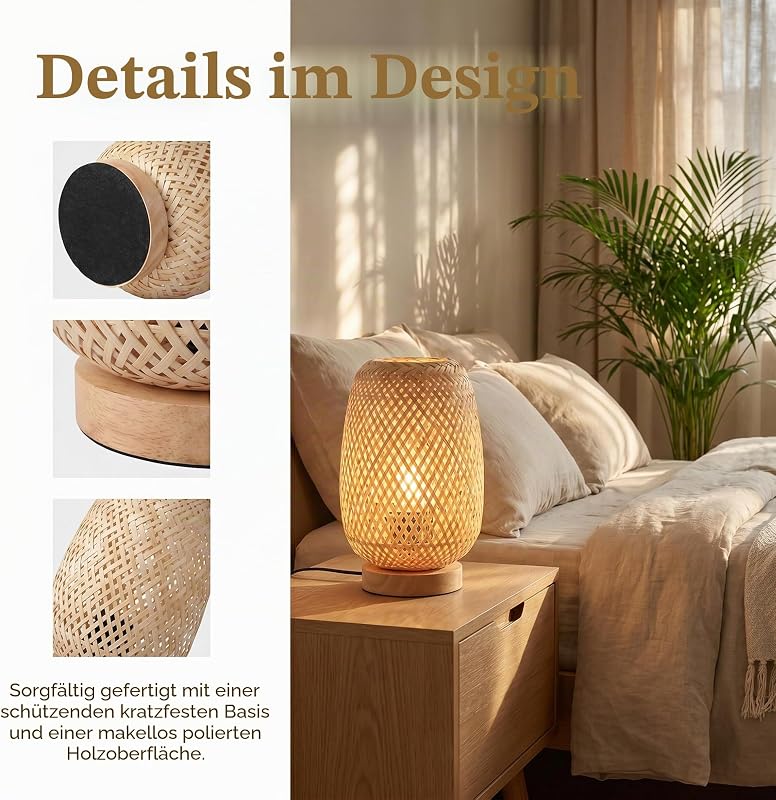 BARCELONA LED Tischlampe Ruka Aus Rattan Und Holz E27