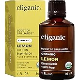 Cliganic USDA Organic Lemon Essential Oil (1oz) - 100% Pure & Natural | Undiluted, for Aromatherapy, Household Cleaning | Non-GMO Verified
