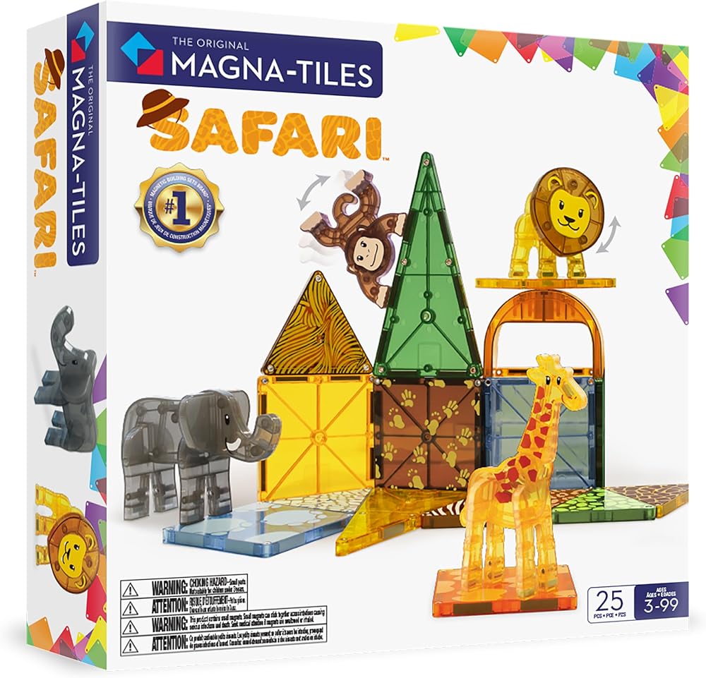 Magna-Tiles Safari Animals 25-Piece Set 3D Magnetic Tiles Clear Colors