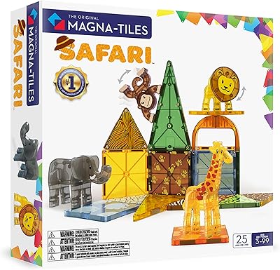 Magna-Tiles Safari Animals 25-Piece Set 3D Magnetic Tiles Clear Colors