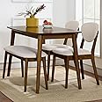 Best Choice Products 4-Piece Mid-Century Modern Wood Dining Kitchen Table & Chair Set w/ 2 Upholstered Chairs, Bench Seat - Walnut/Cream