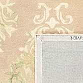SAFAVIEH Dip Dye Collection Area Rug - 7' Square, Beige & Green, Handmade Damask Wool, Ideal for High Traffic Areas in Living