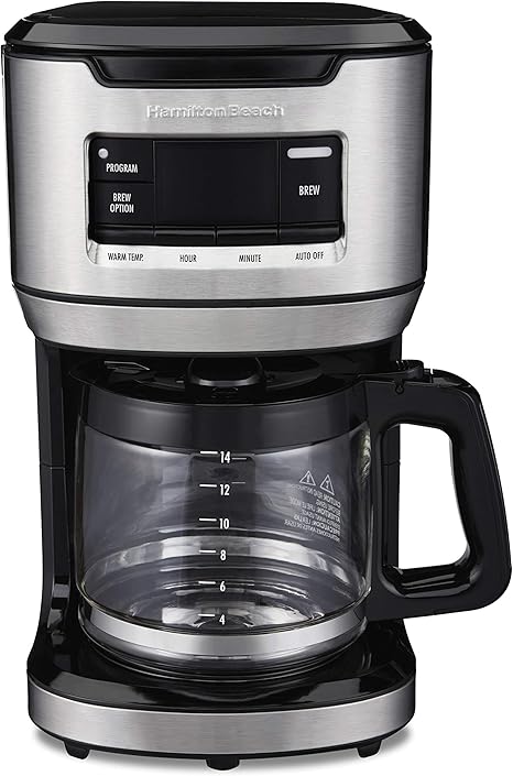 Amazon Com Hamilton Beach Programmable Frontfill Coffee Maker Extra Large 14 Cup Capacity Black Stainless 46390 Kitchen Dining