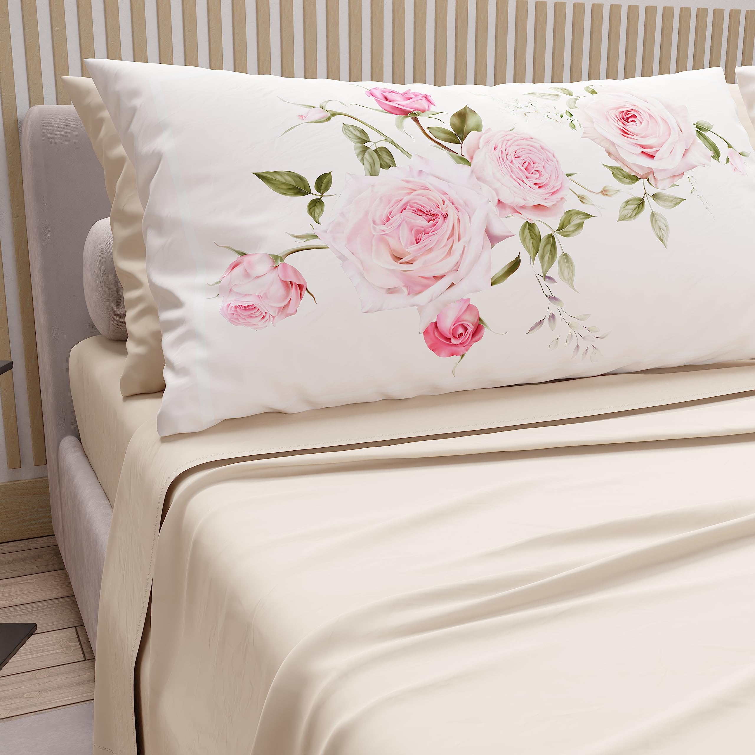 PETTI Artigiani Italiani - Double Bed Sheets in Cotton with Pillowcases in Digital Print, for Double Bed, Complete Fitted Sheet with Corners, Cream, 100% Made in Italy — image 1