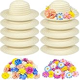 XGHSHW 90 Pcs DIY Straw Hats 10 Pcs Tea Party Hats for Girls and 80 Artificial Flowers for Tea Party Birthday Decoration