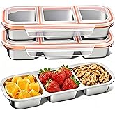 BSTUR 3 Pack Bento Box, Stainless Steel Snack Containers With Lids, Leak Proof Metal Lunch Box with 3 Compartments, Stackable Food Storage Container for Work, Travel, Dishwasher Safe