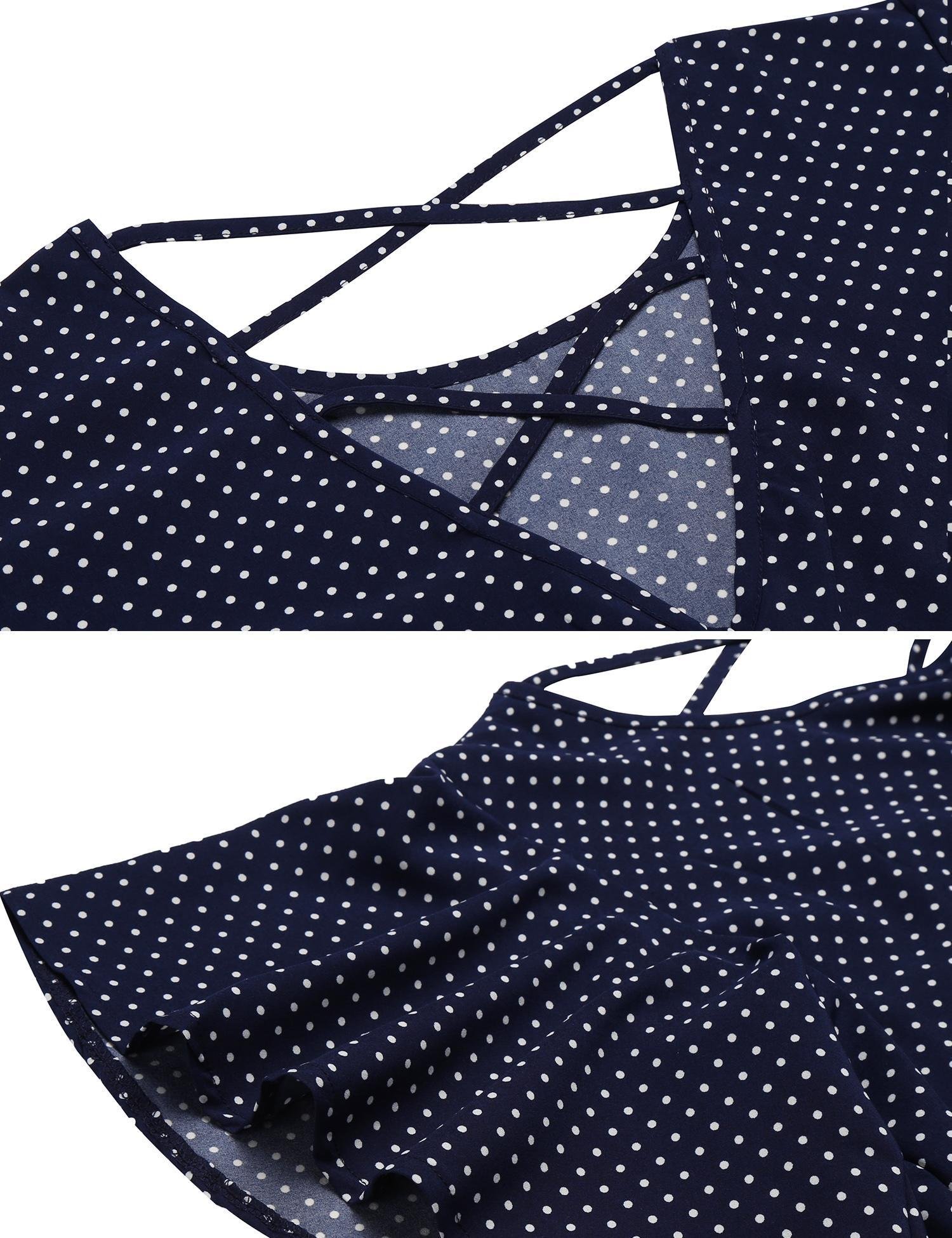 Zeagoo Women Vintage Retro Polka Dot Print Blouse Cocktail Party Casual Top Tee Navy Blue/M