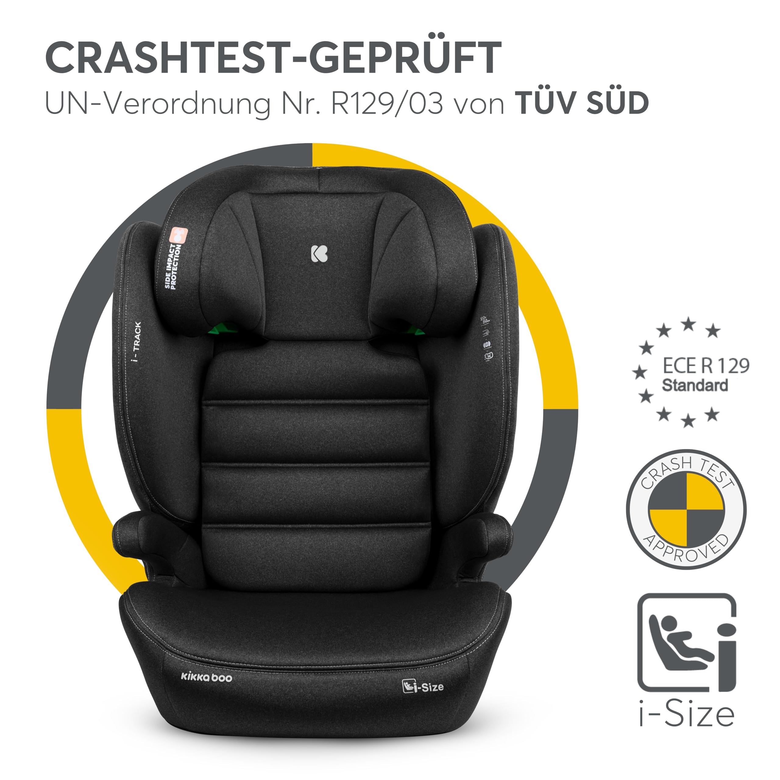 KikkaBoo Kindersitz 15-36 kg mit ISOFIX i-TRACK, Kindersitz ab 3 Jahre, Gruppe 2-3, Autositz bis 12 Jahre, i-Size, SPS, 12-fach verstellbare Kopfstütze, 100-150 cm, Schwarz 2