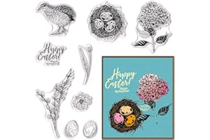 Happy Easter Clear Stamps for Card Making and Photo Album Decorations, Easter Egg Stamps, Bird Flower Transparent Silicone St