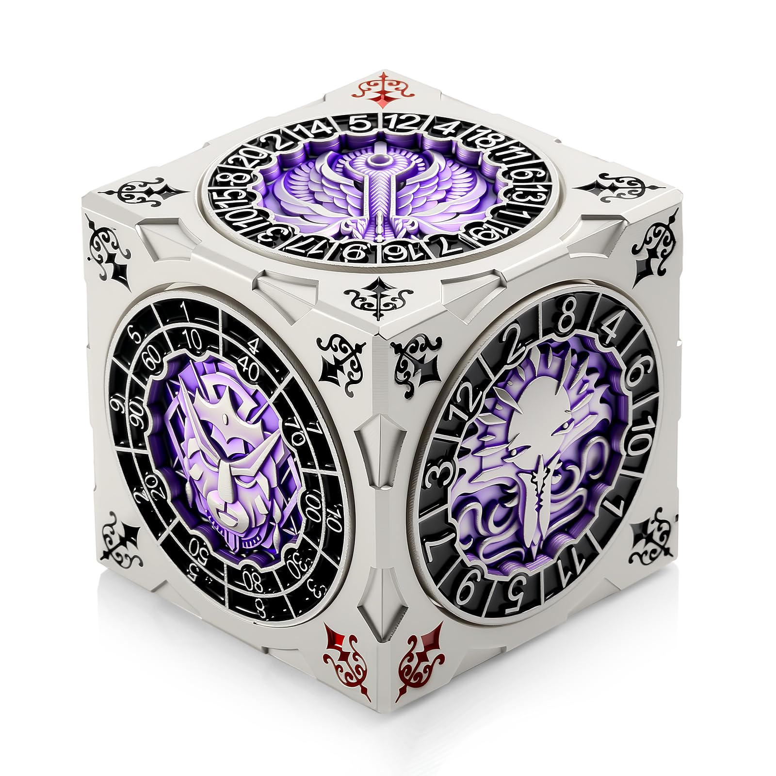 DNDND Multi-Functional Spinner Dice Cube for DND – Iconic Monster Themed Collector's Gift for D&D, Dungeon Masters & RPG Players (Silver&Purple)