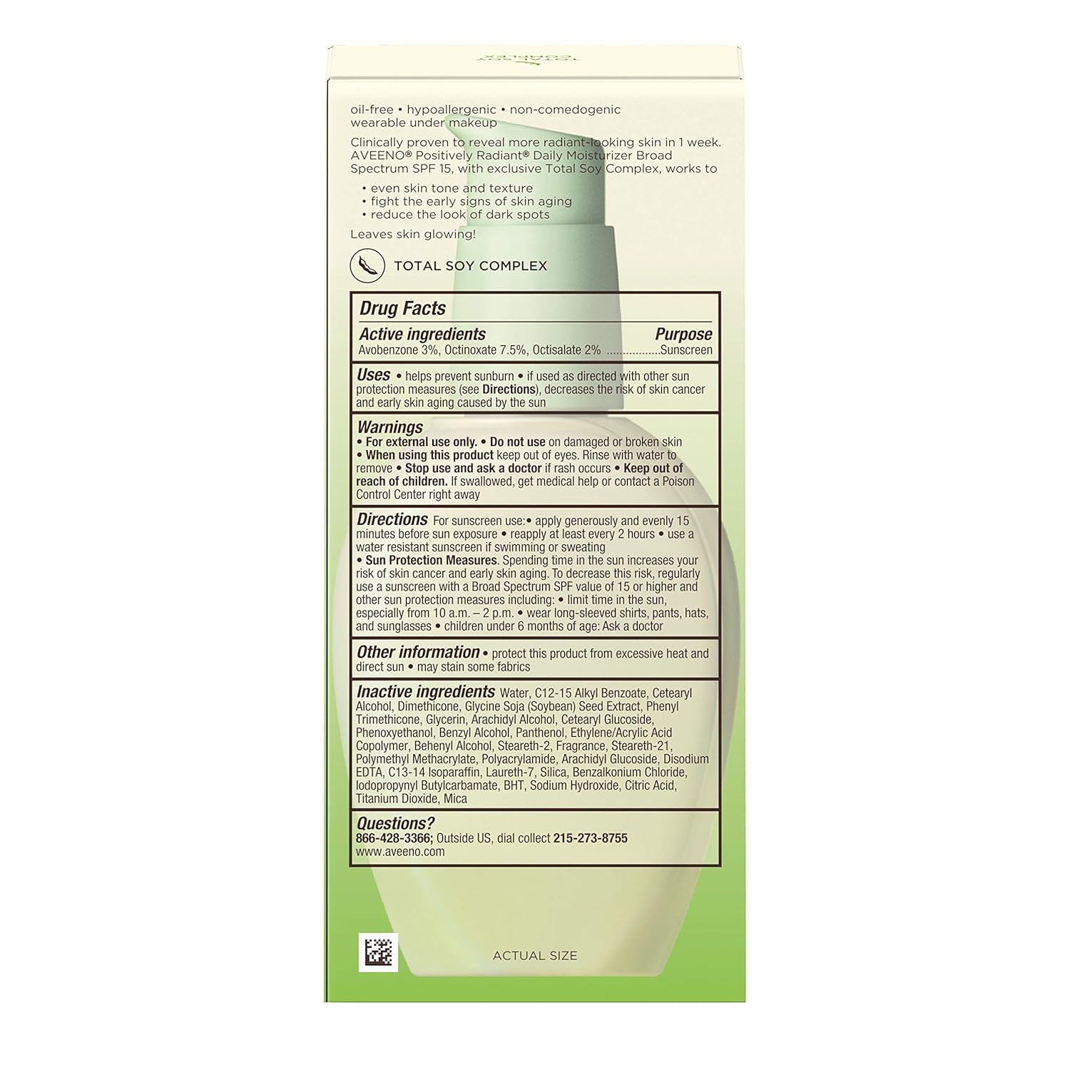 Aveeno Positively Radiant Daily Face Moisturizer with Broad Spectrum SPF 15 Sunscreen and Soy Extract, 4 fl. Oz: Beauty