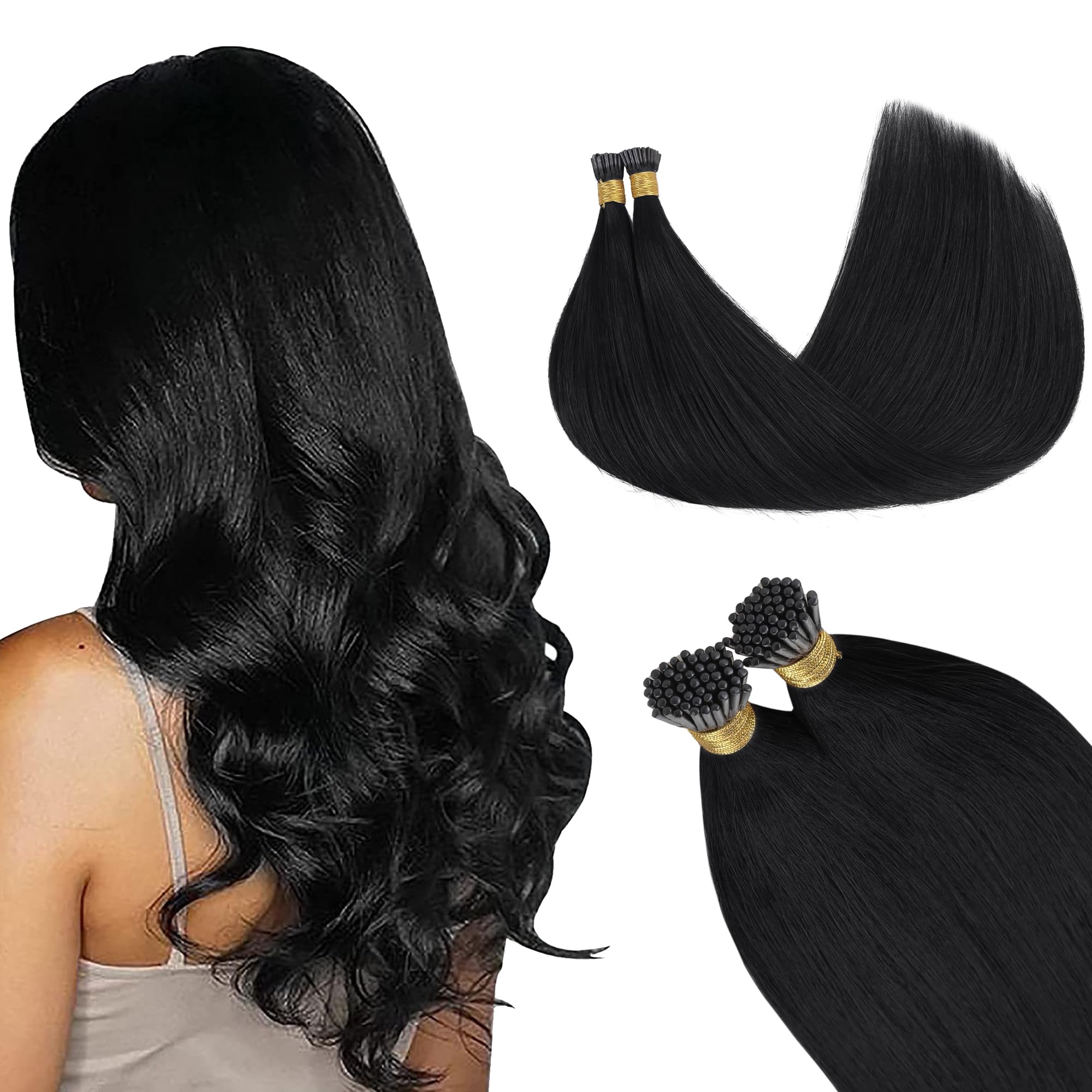 GOO GOO I Tip Hair Extensions Real Human Hair, Jet Black 50g 100 Strands 14inch Cold Fusion I Tip Hair Extensions — image 1