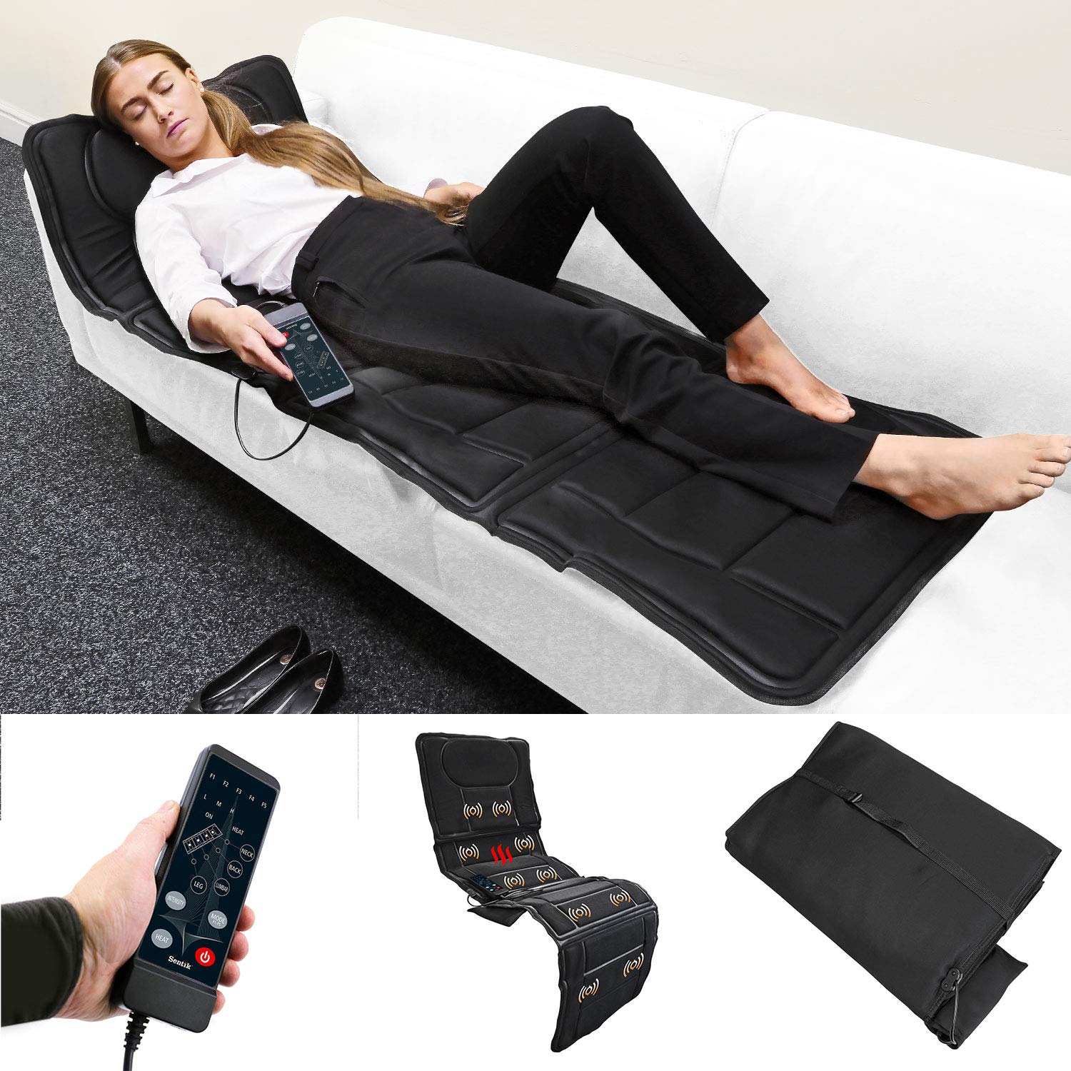 Sentik® Full Body Foldable Heated Massage Mat Mattress Flat Back Heat