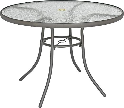Amazon Com Rio Brands 40 Inch Sienna Round Patio Table With Tempered Glass Top Shadow Gray Industrial Scientific