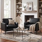 TYBOATLE Black Faux Leather Accent Chair Set of 2 | Comfy, Cozy, Reading, Mid Century Modern, Curved Armrest, Reception, Livi