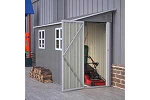 YOPTO 4X10 FT Outdoor Storage Shed W/ 2 Windows & Floor Frame,Lean to Shed W/Reversible Installation,Metal Garden Tool House W/Air Vents,Lockable Door & Sloped Roof,for Backyard Patio Lawn,Gray