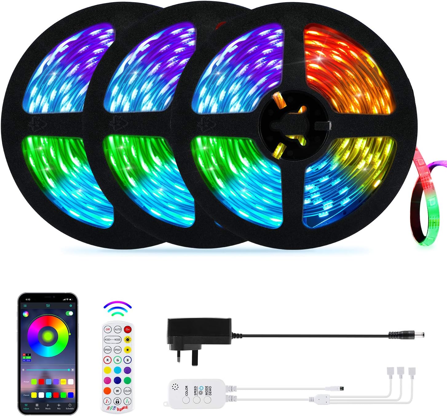 50ft LED Strip Lights,OxyLED Music Sync Color Changing RGB LED Strip