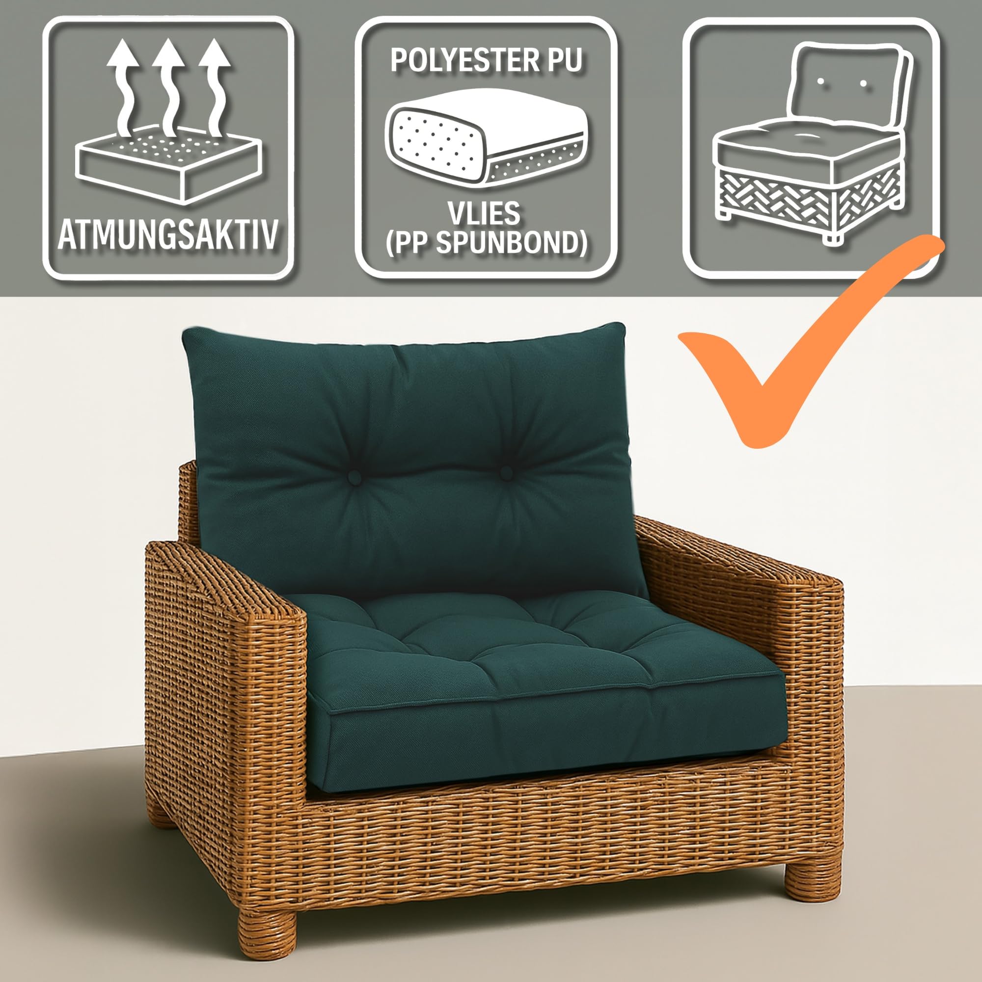 Amazinggirl Polster für Gartenmöbel Rückenkisse 40x70 cm - Lounge Kissen Outdoor Polster Balkon und Gartenmöbel-Kissen Loungekissen Gartenpolster Auflagen für Rattanmöbel Grün 4