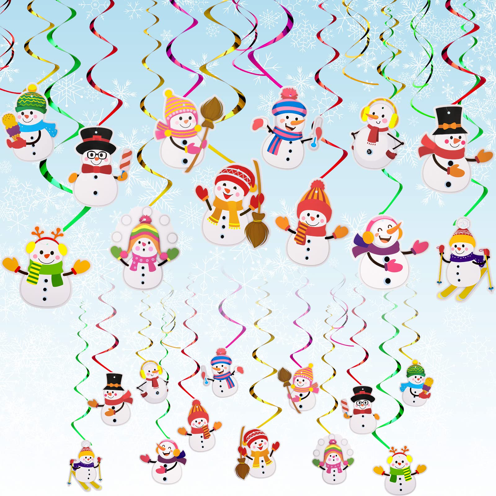 Photo 1 of 36 Pieces Christmas Hanging Swirl Decorations Snowman Ceiling Hanging Decorations Classroom Winter Hanging Ceiling Decorations for Indoor Outdoor Happy Christmas Holiday Winter Party Decor