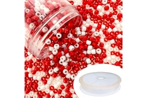 llxieym 1200 Pieces Christmas Pony Beads Plastic Beads Craft Beads for Christmas DIY Craft Making (Red and White)