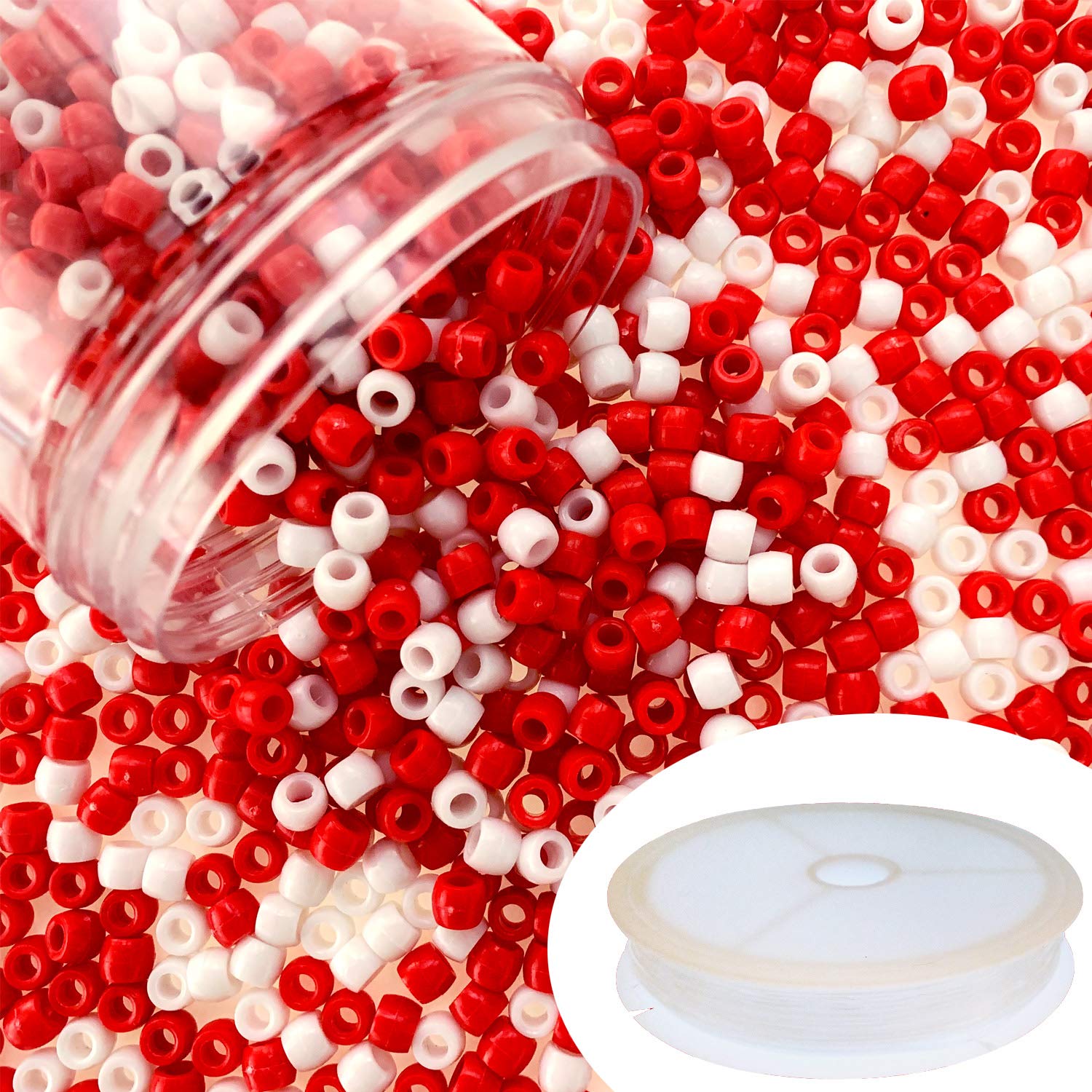 1200 Pieces Christmas Pony Beads Plastic Beads Craft Beads for Christmas DIY Craft Making (Red and White)