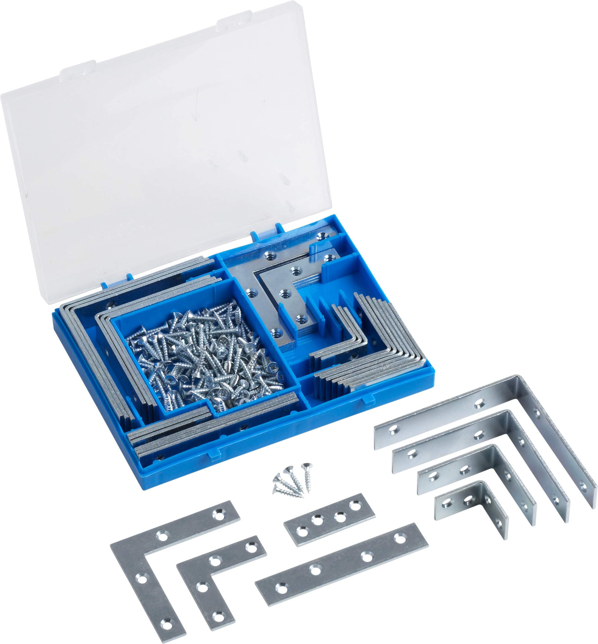 Meister 300510, Metafranc Angle & Connecting Plates, 180 Pieces, Chair Brackets, Furniture Brackets & amp,Flat Connectors,Galvanised Steel, Multi-Coloured