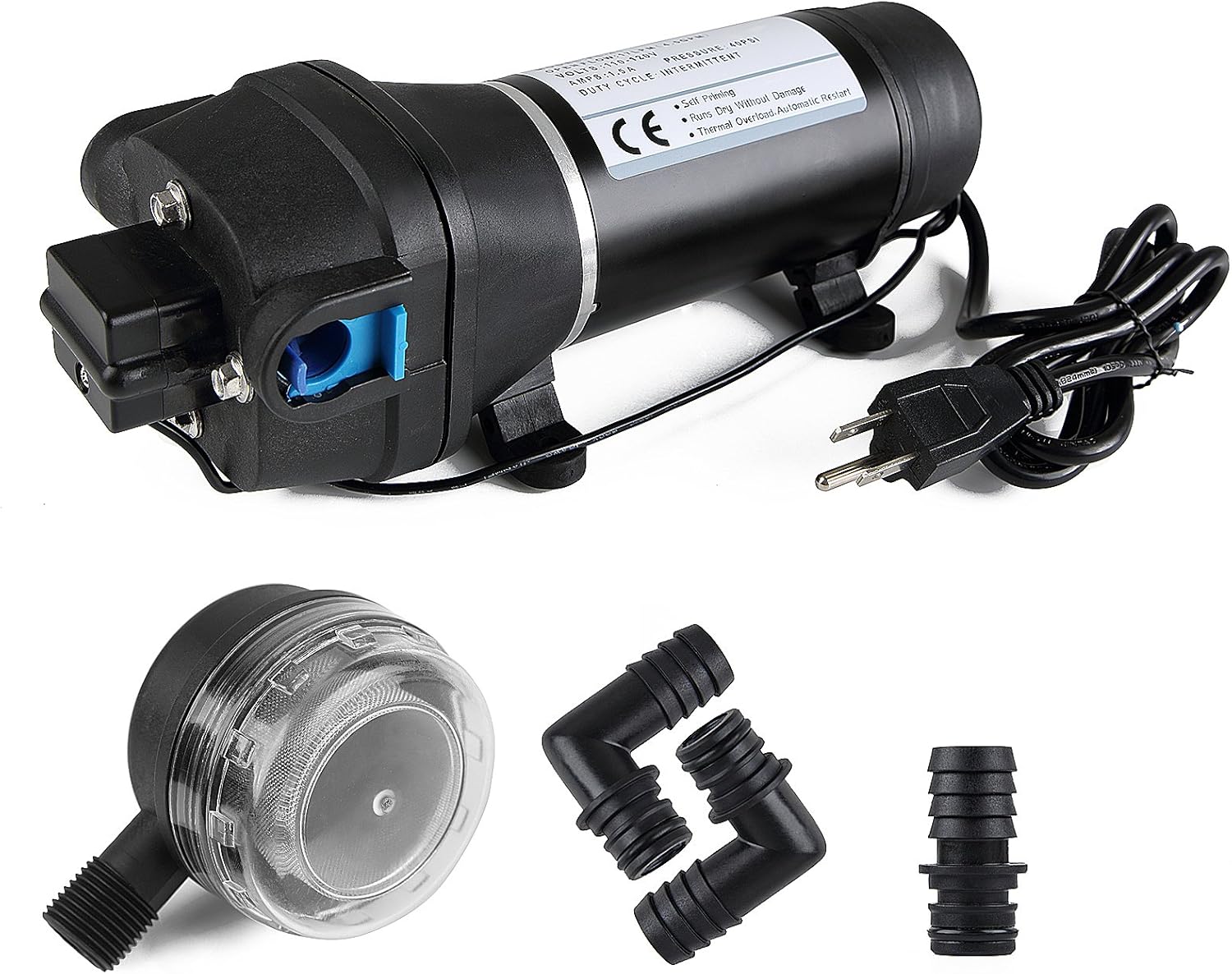 BOKYWOX 110V Diaphragm Pump 5GPM 40PSI SelfPriming Water Pump RV