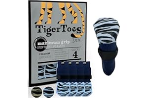DOK TigerToes Premium Non-Slip Dog Socks for Hardwood Floors - Extra-Thick Grip That Works Even When Twisted - Prevents Licking, Slipping, and Great for Dog Paw Protection (Breezy Blue, Large)
