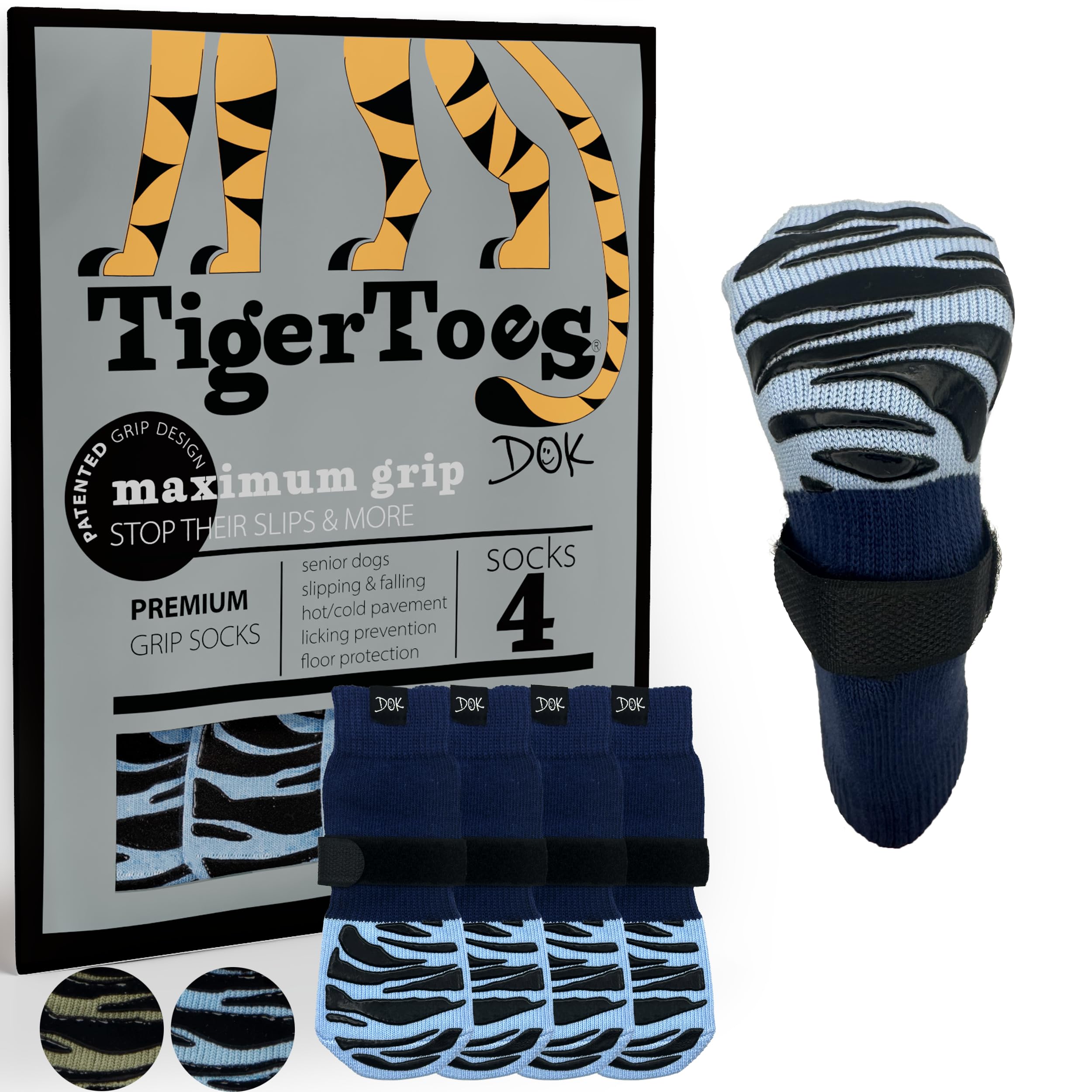 Photo 1 of DOK TigerToes Premium Non-Slip Dog Socks for Hardwood Floors - Extra-Thick Grip That Works Even When Twisted - Prevents Licking, Slipping, and Great for Dog Paw Protection (Breezy Blue, Large)